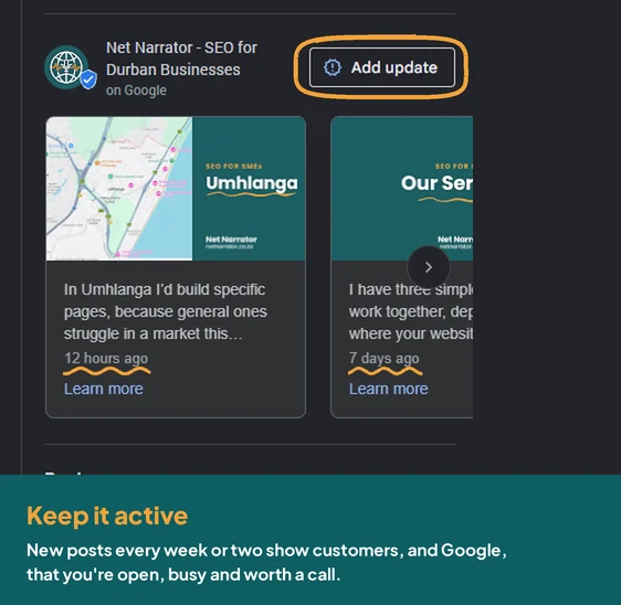 Recent Google Business Profile posts from Net Narrator, published 12 hours and 7 days ago